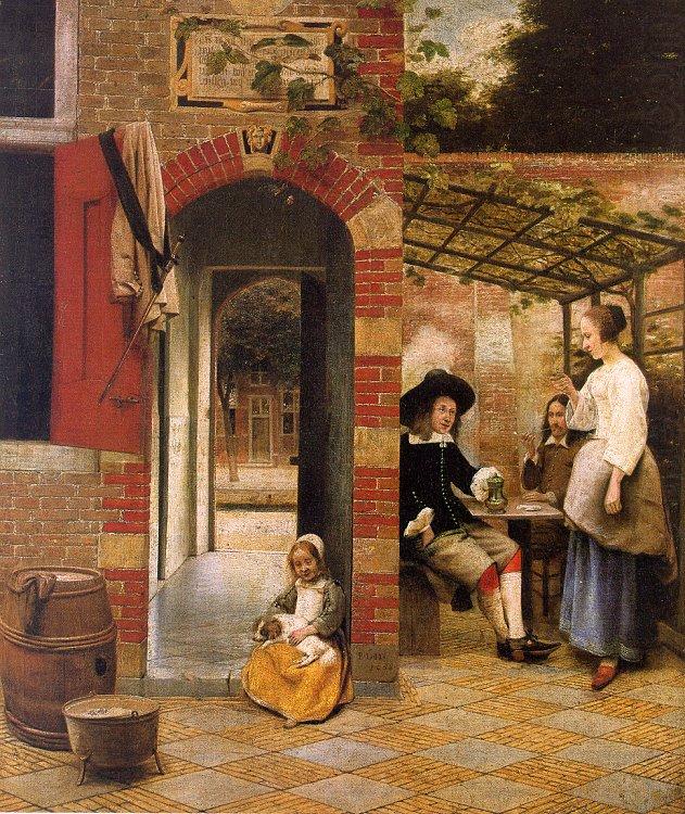 Courtyard with an Arbor and Drinkers, Pieter de Hooch
